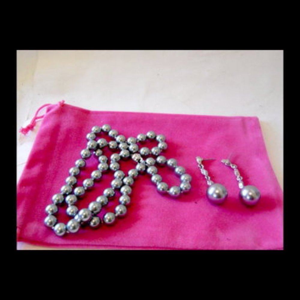 Pearlfection Grey Faux Akoya Pearl Necklace & Earrings